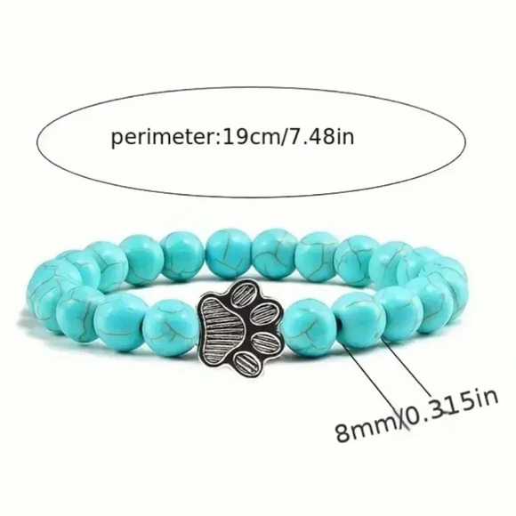 Dog Paw Beaded Bracelet Set of Three Teal White Black - Picture 9 of 10
